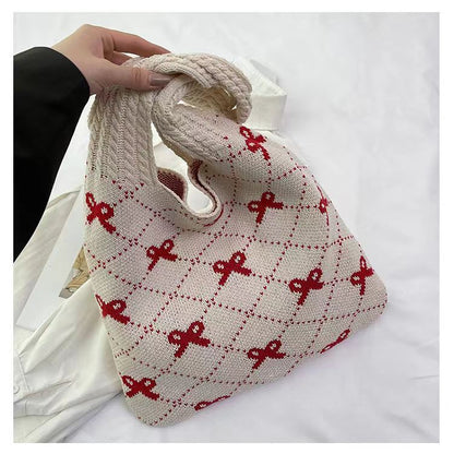 Bow High Sense Light Luxury Minority Shoulder Bag Casual Knitted Woven Bag