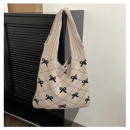 Bow High Sense Light Luxury Minority Shoulder Bag Casual Knitted Woven Bag